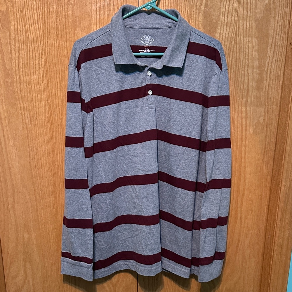 St John’s Bay Men's Polo Shirt in Gray and Maroon Stripes